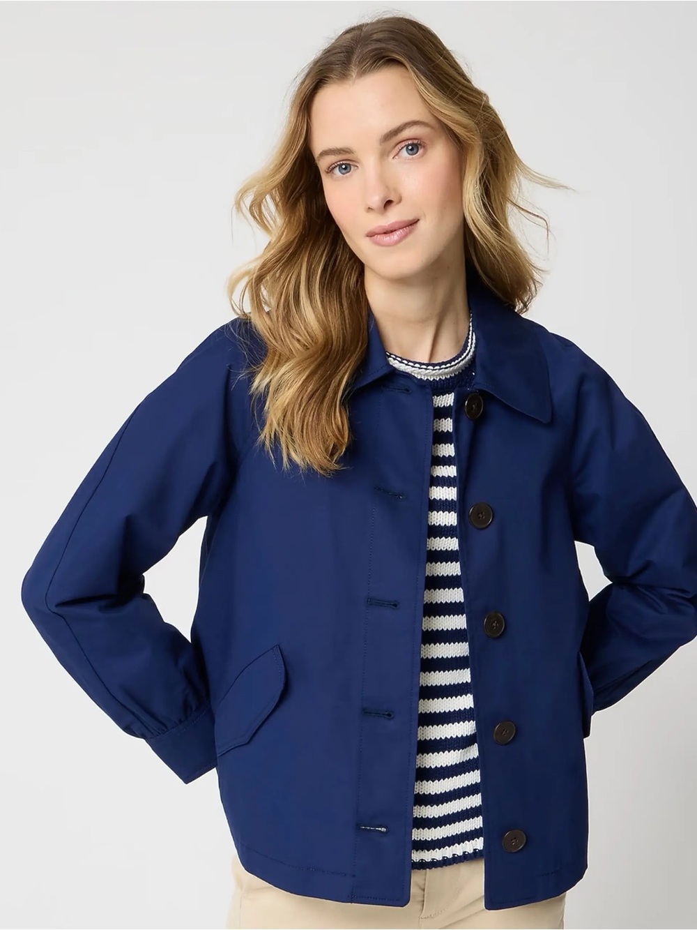 NWT J.Crew Short utility trench jacket in antique navy Size XS